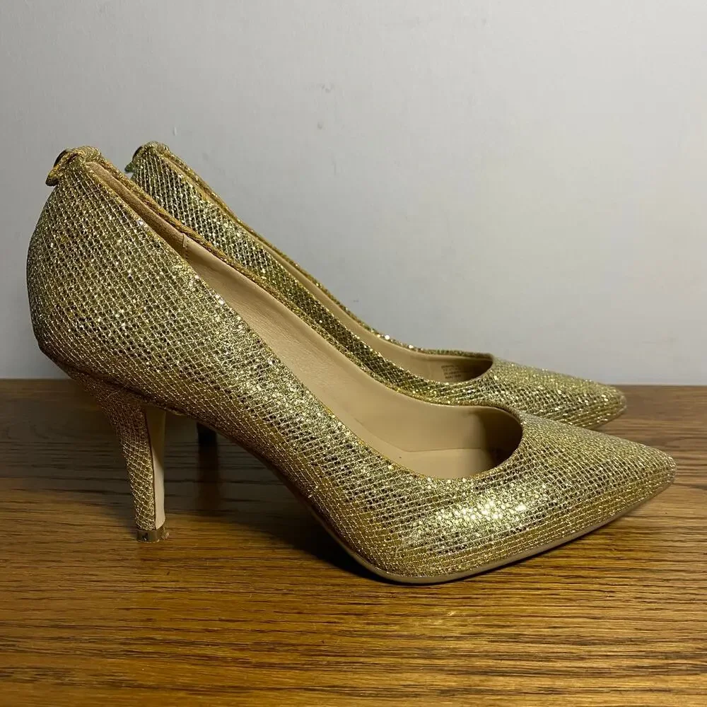 Michael Kors Dorothy Glitter Chain Mesh Flex Pump Heels Womens Size 6M Glam